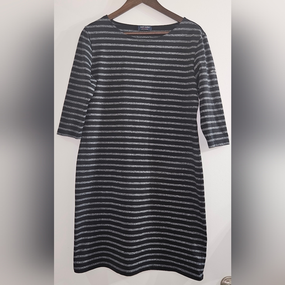 Saint James Gray and Black Striped Propriano Dress Size Small